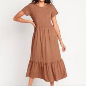 NWT old navy Short-Sleeve Slub-Knit Tiered Midi Swing Dress